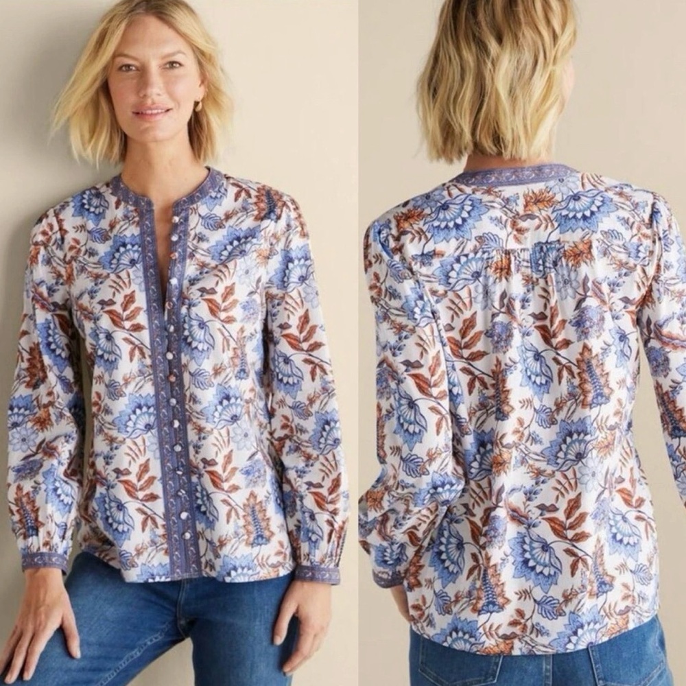 Soft Surroundings Tracy Top Floral V-Neck Button Front Bohemian Cottagecore XL